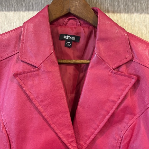 Hot Pink Genuine Leather Jacket by MetroStyle, Great Condition, Women’s Size 12T - Picture 2 of 6